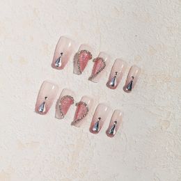 Sisful Love's Sparkle Handmade Medium Coffin Press-On Nails with Heart Accents