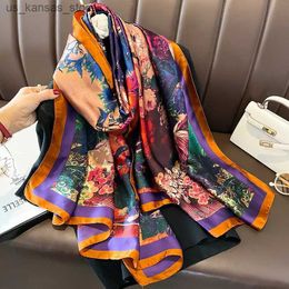 Scarves Luxury Brand Silk Scarf Women Fashion Print Foulard Summer Beach Large Shawl Wraps Satin Headband Hijab Turban Stoles Bandana240409RLOK