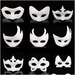 Party Masks White Unpainted Face Plain/Blank Paper Pp Mask Diy Dancing Christmas Halloween Masquerade
