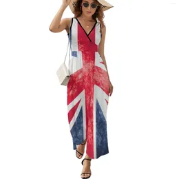 Casual Dresses Vintage Union Jack British Flag Dress WomenModern Maxi V Neck High Waist Custom Boho Beach Long