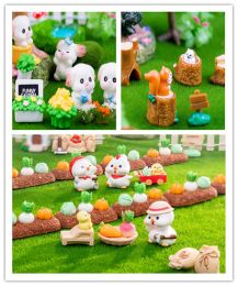 Miniatures Kawaii Garden Series Cartoon Squirrel Hedgehog Vegetable Stump Resin Convex Circular Crafts Scrapbook DIY Making Accessories