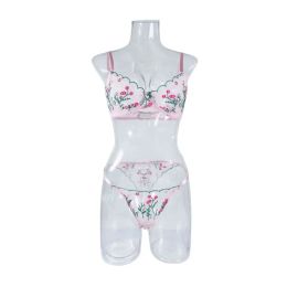 2Pcs Floral Fairy Lingerie Set Delicate Embroidery Mesh Lace Exotic Sets Gathered Transparent Underwear