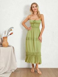 Casual Dresses Womens Bohemian Maxi Dress Backless Low Cut Spaghetti Strap V-Neck Midi Summer Boho Long Beachwear