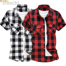 Men's Casual Shirts Summer New Striped Plaid Short-sleeved Shirt Mens Fashion Casual Cotton Shirt White Red Green Grey Blue Camisa Man Chemise 7XL 240409