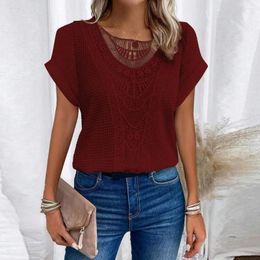 Women's Blouses Breathable Women Shirt Stylish Spring Summer T-shirt O-neck Short Sleeve Pullover Tops Solid Colour Hollow For Streetwear