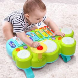 Montessori Musical Toy 3 in 1 Baby Piano Keyboard Xylophone Toddlers Drum Lights Early Educational Instruments Toy Kids Gifts