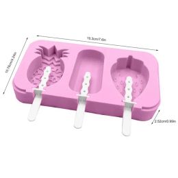 Kapmore 1pc Ice Pop Mould Silicone 3-Cavity Popsicle Mould Ice Cream Mould With Lid & Sticks Ice Cream Tools Accessories