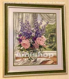 Amishop Top Quality Lovely Counted Cross Stitch Kit Peony And Delphinium, Peonies And Delphiniums Flowers Dim 35257