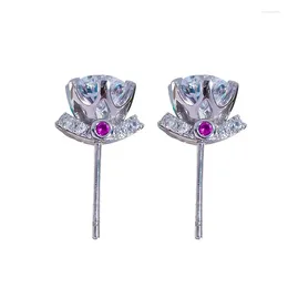 Stud Earrings FENTTECI Rose S925 Sterling Silver Diamond For Women Super Flash Fine Jewellery Wedding Engagement Daily Wearing