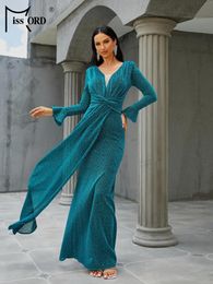 Casual Dresses Missord Green Church V Neck Long Sleeved Mermaid Evening Formal Occasion Prom Party