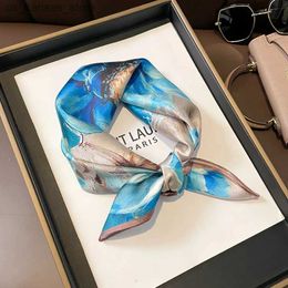 Scarves Luxury Brand % Real Silk Scarf Women Small Handkerchiefs Hair Ribbon Headband Neckerchief Female Design Square Bandana 20232404092KVN