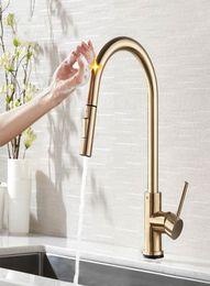 Pull Out Sensor Kitchen Faucet Brushed Gold Sensitive Touch Control Faucet Mixer For Kitchen Touch Sensor Kitchen Mixer Tap4876169