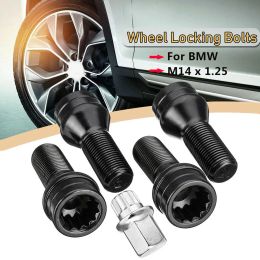 4Pcs/Set M14 x 1.25 Black Wheel Locking Lug Bolts Nuts + Key 36136776076 For BMW X3 X5 E70 E71 F20 F25 X5 X6
