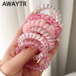 AWAYTR 6pcs Cute and Colourful Spiral Hair Ties Resin Jelly Coil Hair Rings for Women and Girls Ponytail Holders Hair Accessories