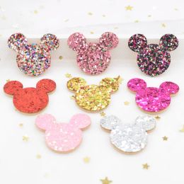 20Pcs 35mm Glitter Fabric Padded Appliques Sequins Mouse Patches for Crafts Clothes DIY Headwear Wall Sticker Accessories