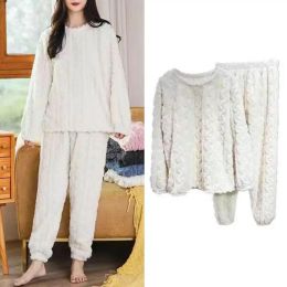 Soft Cosy Pyjamas Cosy Winter Pyjama Sets Stylish Plush Sleepwear for Women Warm 2-piece Pullover Pants Set for Autumn Comfort