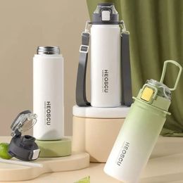 Stainless Steel Thermos Bottle Outdoor Portable Leakproof316 Water with Straw Lid Sport Vacuum Flasks 600800ML 240409