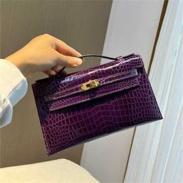 Handbag Crocodile Leather 7A Quality Genuine Handswen Bags Sewn real purple many colorsto withqqPZH0