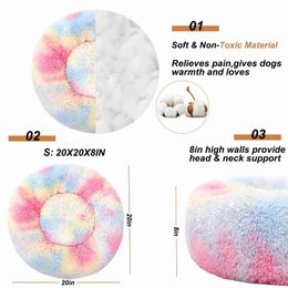 Cat Beds Furniture Cat Kennel Dog Kennel Plush Round Soft Washable Tie Dye Dog Bed for puppy Round Winter Warm Mat Pet Sleeping Nest Pet Supplies