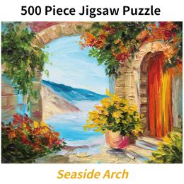 Jigsaw Puzzle 500 Pieces for Adults Kid Monet Landscape Puzzle Toamy Seaside Arch Famous World Oil Painting Home Decoration