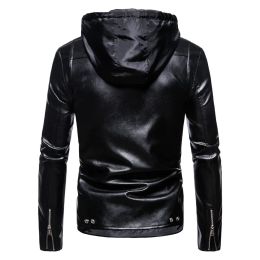 2023 Autumn New Large Men's Detachable Hat Men's Motorcycle Leather Clothes PU Leather Jacket Coat Men's Clothing