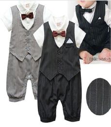 EMS DHL Cute Casual Stripe Gentleman Waistcoat Boys Dress Romper 024M Baby Dress Rompers Toddler Infant Jumpsuits QZ066377322