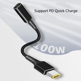 100W USB Type C Female to Square Plug Converter USB-C Fast Charging Cable Laptop Dc Power Adapter Connector for Lenovo Thinkpad