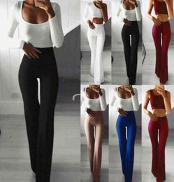 Womens Solid High Waist Flare Wide Leg Lady Trousers Bell Bottom Yoga Pants 2021 H12217148277