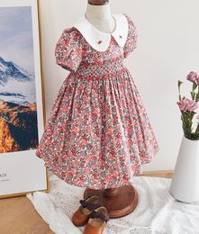 Infant Girl Smocked Floral Dress Baby Smock Frocks Children Spanish Boutique Clothes Baby Girl Spain Hand Made Smocking Dress F1131120635