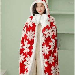 Blankets Winter Christmas Snowflake Thickened Lamb Head Multifunctional Cape Blanket