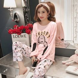Home Clothing Autumn Women Pajamas Sets Long Sleeve Printed Lovely Pink Sleepwear Suit Young Girl Casual Ladies Nightgown Homewear