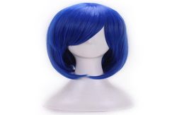 WoodFestival synthetic wigs for women heat resistant Fibre wig bob cosplay dark blue hair bangs high quality9565278