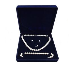 19x19x4cm velvet jewelry set box long pearl necklace box gift box display high quality blue color5853222