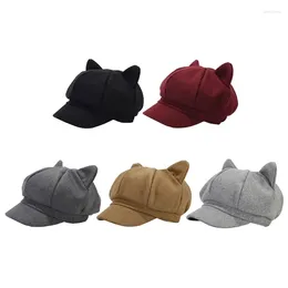 Berets Ear Hat For Women Cool Girl Driver Breathable Felt Octagonal