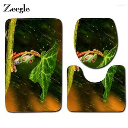 Bath Mats Zeegle Frog Pattern Mat Non-Slip Toilet Carpet Bathroom Flannel For Three Sets Of Decor