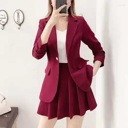 Two Piece Dress Wine Red Office Summer Mini 2024 Suit With Skirt And Blazer Outfit Black Womens Short 2 Sets Set For Women Long Sleeve