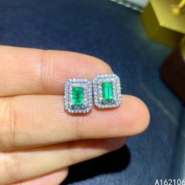 Stud Earrings Fine Jewelry 925 Pure Silver Chinese Style Natural Emerald Girl Luxury Vintage Rectangle Gem Ear Support Detection