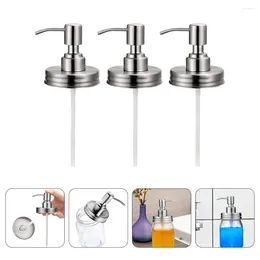 Liquid Soap Dispenser 3 Pcs Mason Jar Lid Pump Head Pressing Bottle Replacement Metal Lotion Stainless Steel Type