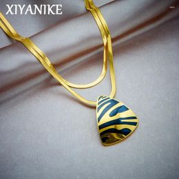 Pendant Necklaces XIYANIKE Retro Royal Court Style Black Gold Color Necklace Classic Triangle Shape Charm Double Chain Neck Jewelry