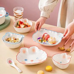 Bowls Cute Cartoon Strawberry High-value Ceramic Household Children's And Dishes Student Animal-shaped Tableware Set