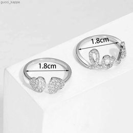 2PCS Wedding Rings 2022 New Heart of Two Chain Open Rings Love Letter Jewelry Womens Luxury Adjustable Charms Zircons Fingerloop Anniversary Gifts