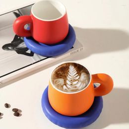 Mugs AhunderJiaz Cartoon Ceramic Mug Small Crowd Contrast Colour Coffee Cup Home Premium Milk Breakfast Kitchen Beverage Set