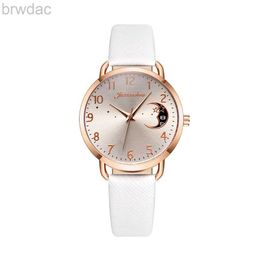 Women's Watches Hot New 2024 Casual Women Watch Moon Numbers Dial Bracelet Set Ladies Leather Band Quartz Wristwatch Feminine Female Clock 240409