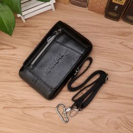 High Quality Genuine Leather Men Hip Bum Belt Purse Fanny Pack Pouch Mini Cell Mobile Phone Pocket Cigarette Case Hook Waist Bag