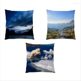 Pillow Cover 45x45 Landscape Living Room Decoration Velvet Natural Forest Tree Throw Covers Square Polyester Linen E0812