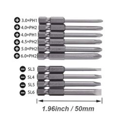 10Pcs Slotted Phillips Screwdriver Bit Set Flat Cross Head Electric Driver Hand Tools S2 Steel Magnetic Screwdrivers Drill Bits