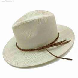 Wide Brim Hats Bucket Hats Summer Mens Straw Hat Panama Jazz Top Hat UV-proof Beach Large Brim Sun Hat British Style White Black Hat 2023 Y240409