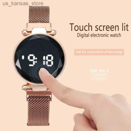 Armbanduhr Neue Luxus Frauen Roségold Edelstahl LED Digital ES Elektronische Touch -Display -Handgelenks Relojs Para Mujer240409