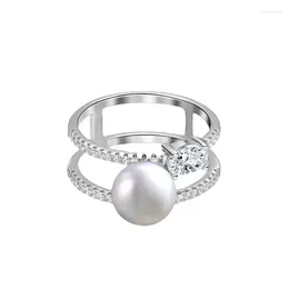 Cluster Rings STL S925 Sterling Silver Double-layer Micro Inlaid Ring Female Pearl Niche Instagram Style European And American