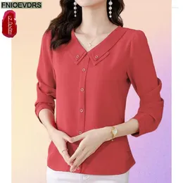 Women's Blouses M-5XL Year Shirt 2024 Women Spring Office Lady Casual Button Shirts Retro Vintage Pater Pan Collar Peplum Tops